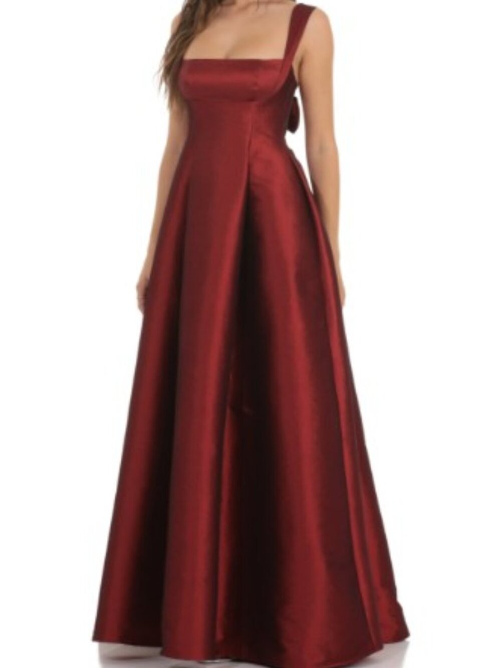 NWT Lucy in the Sky Square Neck Fit and Flare Back Bow Gown Maroon Large